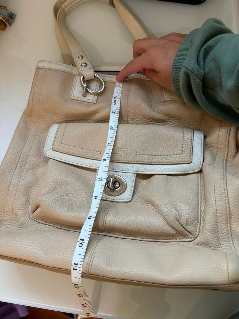 Vintage Coach Penelope Beige Leather Tote Shoulder Bag with Cream School Bag